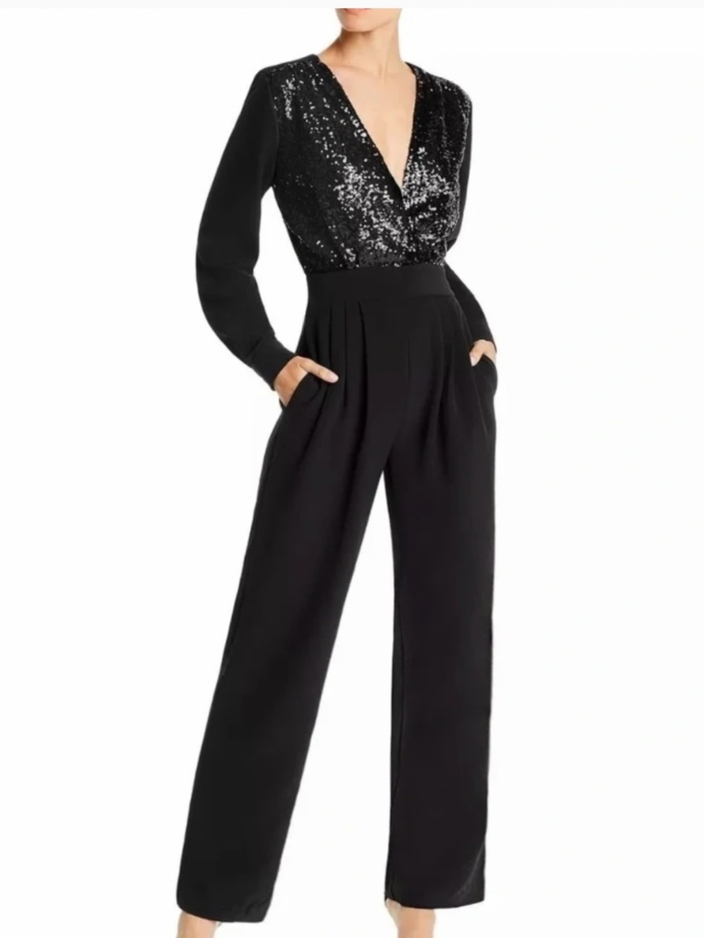 LINI Stella Sequin V-Neck Jumpsuit Black XS NWT